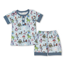 Load image into Gallery viewer, Blue short sleeves bear toy kids boys summer pajamas