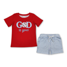 Load image into Gallery viewer, Red god is good baseball top plaid shorts boys clothes
