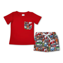 Load image into Gallery viewer, Red short sleeves pocket top cars shorts boys clothes