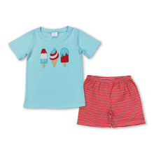 Load image into Gallery viewer, Short sleeves popsicle top stripe shorts boys 4th of july set