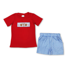 Load image into Gallery viewer, Red baseball top plaid shorts boys summer outfits