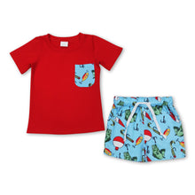 Load image into Gallery viewer, Red short sleeves pocket top fishing shorts boys clothes