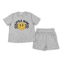 Load image into Gallery viewer, Grey short sleeves little man smile kids boys clothes