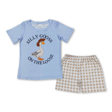 Load image into Gallery viewer, Silly goose on the loose top plaid shorts boys clothes