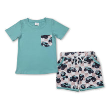 Load image into Gallery viewer, Short sleeves pocket top plaid trucks shorts boys clothes