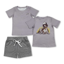 Load image into Gallery viewer, Short sleeves grey dog top shorts kids boys clothing