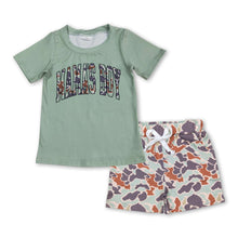 Load image into Gallery viewer, Short sleeves mint mama's boy top camo shorts kids outfits