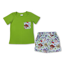 Load image into Gallery viewer, Green short sleeves pocket top shorts toy kids boys clothes