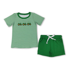 Load image into Gallery viewer, Short sleeves green stripe tractor top shorts farm boys clothes