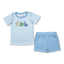 Load image into Gallery viewer, Light blue stripe dinosaur top shorts boys clothes