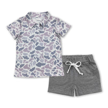 Load image into Gallery viewer, Short sleeves grey camo polo shirt cotton shorts boys clothes