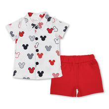 Load image into Gallery viewer, Mouse button down shirt red shorts boys clothes