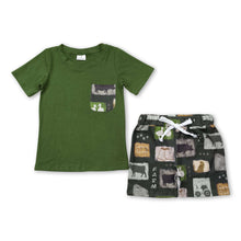 Load image into Gallery viewer, Green pocket top cow tractor farm boys clothing set
