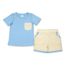 Load image into Gallery viewer, Light blue pocket top yellow stripe shorts boys clothes