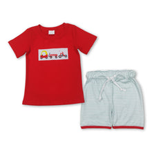 Load image into Gallery viewer, Red short sleeves cars top stripe shorts boys clothing