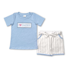 Load image into Gallery viewer, Light blue I love Daddy stripe shorts boys clothing