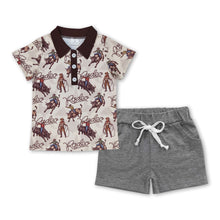 Load image into Gallery viewer, Short sleeves rodeo polo shirt grey shorts boys clothes