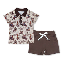 Load image into Gallery viewer, Short sleeves rodeo polo shirt brown shorts boys clothes