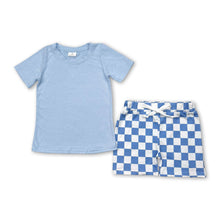 Load image into Gallery viewer, Light blue top plaid shorts kids boys summer outfits
