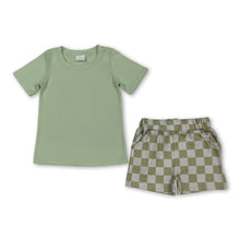 Load image into Gallery viewer, Green top plaid shorts kids boys summer outfits