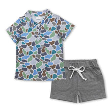 Load image into Gallery viewer, Green camo polo shirt grey shorts kids boys clothes