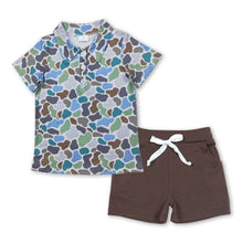 Load image into Gallery viewer, Green camo polo shirt brown shorts kids boys clothes