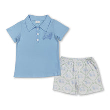 Load image into Gallery viewer, Light blue golf polo top shorts kids boys clothing set