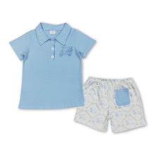 Load image into Gallery viewer, Light blue golf polo top shorts kids boys clothing set