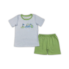 Load image into Gallery viewer, Stripe golf top top green shorts kids boys clothing