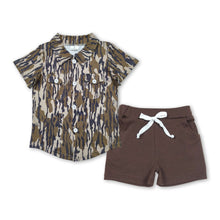 Load image into Gallery viewer, Camo button down top brown shorts boys set