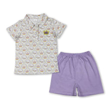 Load image into Gallery viewer, Crown embroidery polo shirt shorts boys Mardi Gras outfits
