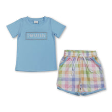 Load image into Gallery viewer, I love mama embroidery top colorful plaid shorts boys outfits