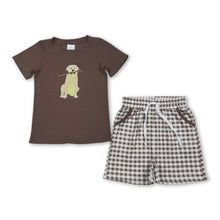 Load image into Gallery viewer, Short sleeves brown dog top plaid shorts boys clothes