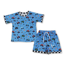 Load image into Gallery viewer, Plaid short sleeves flag truck kids boys summer outfits