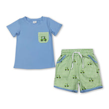 Load image into Gallery viewer, Short sleeves pocket top plaid golf car shorts boys clothing