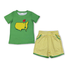 Load image into Gallery viewer, Green short sleeves golf top stripe shorts boys clothes