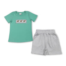 Load image into Gallery viewer, Dog embroidery top stripe shorts kids boys outfits