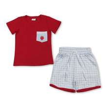 Load image into Gallery viewer, Short sleeves strawberry pocket top plaid shorts boys outfits