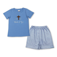 Load image into Gallery viewer, Child of god cross embroidery kids boys Easter outfits