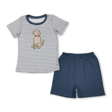 Load image into Gallery viewer, Short sleeves stripe dog embroidery top shorts boys clothes