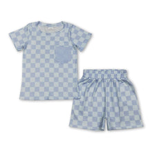 Load image into Gallery viewer, Short sleeves light blue plaid top shorts boys outfits