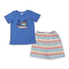 Load image into Gallery viewer, Long sleeves boat top colorful stripe shorts boys outfits