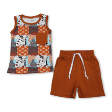 Load image into Gallery viewer, Sleeveless bull skull top shorts western boys outfits