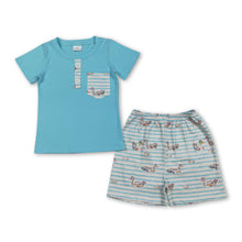Load image into Gallery viewer, Short sleeves pocket top duck stripe shorts boys outfits