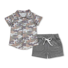 Load image into Gallery viewer, Camo button down top grey shorts kids boys outfits