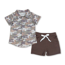 Load image into Gallery viewer, Camo button down top brown shorts kids boys outfits