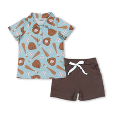 Load image into Gallery viewer, Short sleeves baseball polo shirt brown shorts boys outfits