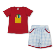Load image into Gallery viewer, Crayon embroidery plaid boys back to school outfits