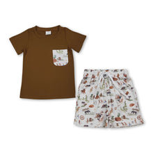 Load image into Gallery viewer, Short sleeves pocket brown top rodeo cactus boy outfits