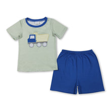 Load image into Gallery viewer, Stripe constructions embroidery top shorts boys outfits